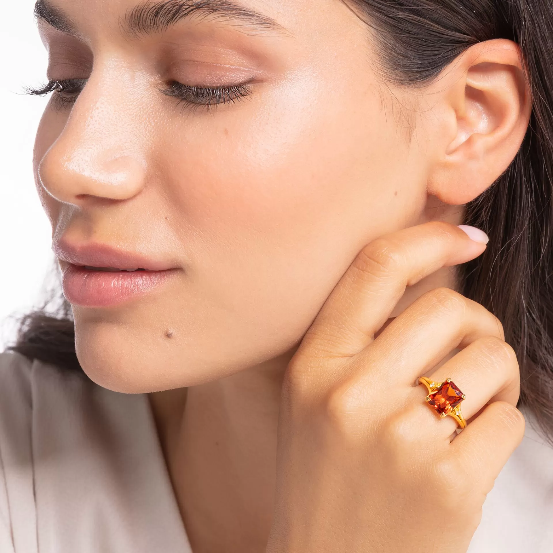 THOMAS SABO Ringar | 18K plätering<RING MED ORANGE STEN GULDPL&AUML;TERAD vit, gult guldfargad, orange