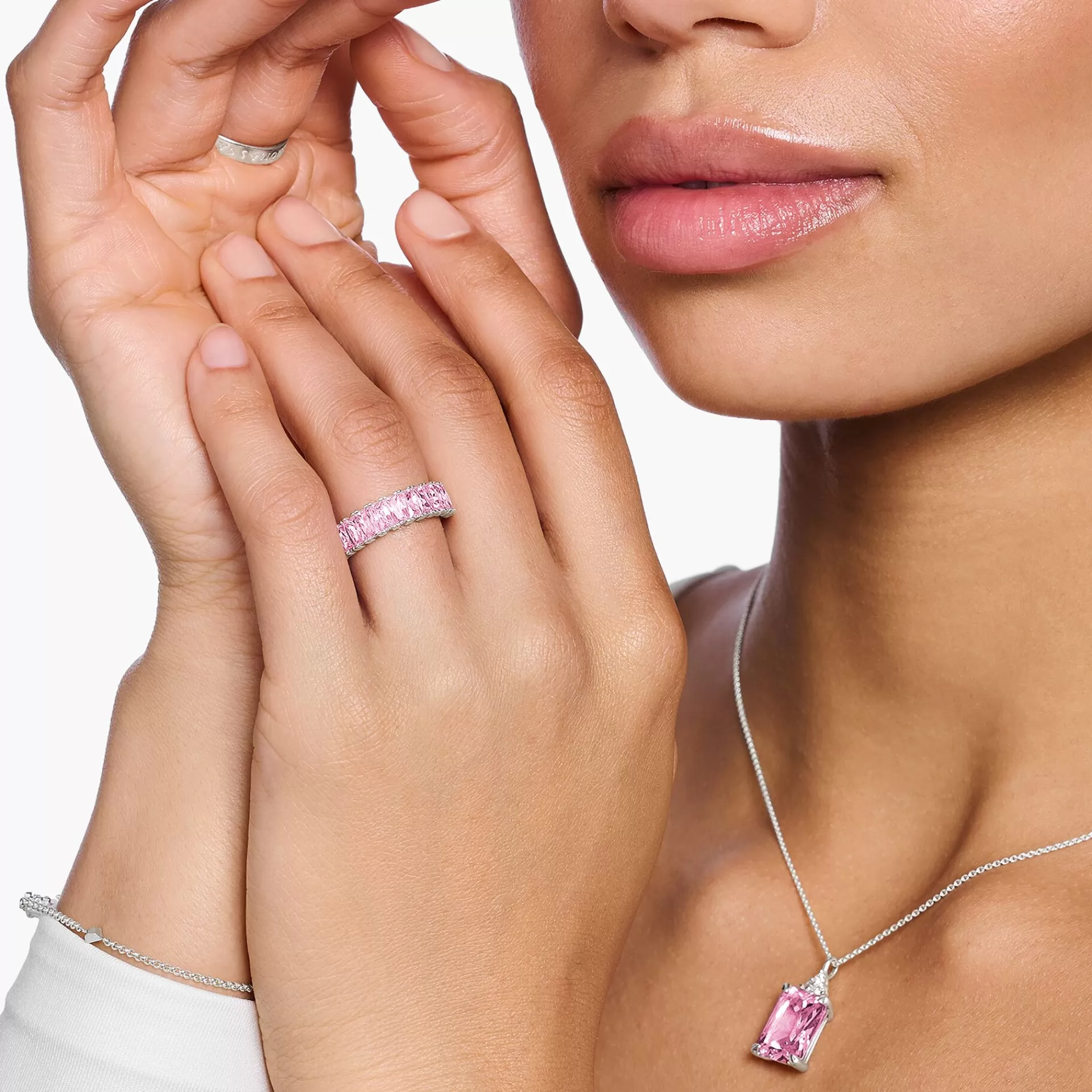 THOMAS SABO Ringar | Återvunnet 925 silver<RING MED ROSA STENAR PAV&EACUTE; SILVER silverfargad, rosa