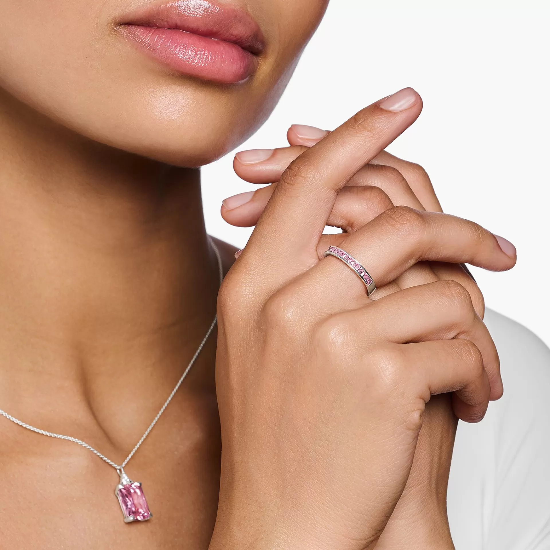 THOMAS SABO Ringar | Återvunnet 925 silver<RING MED ROSA STENAR PAV&EACUTE; SILVER silverfargad, rosa