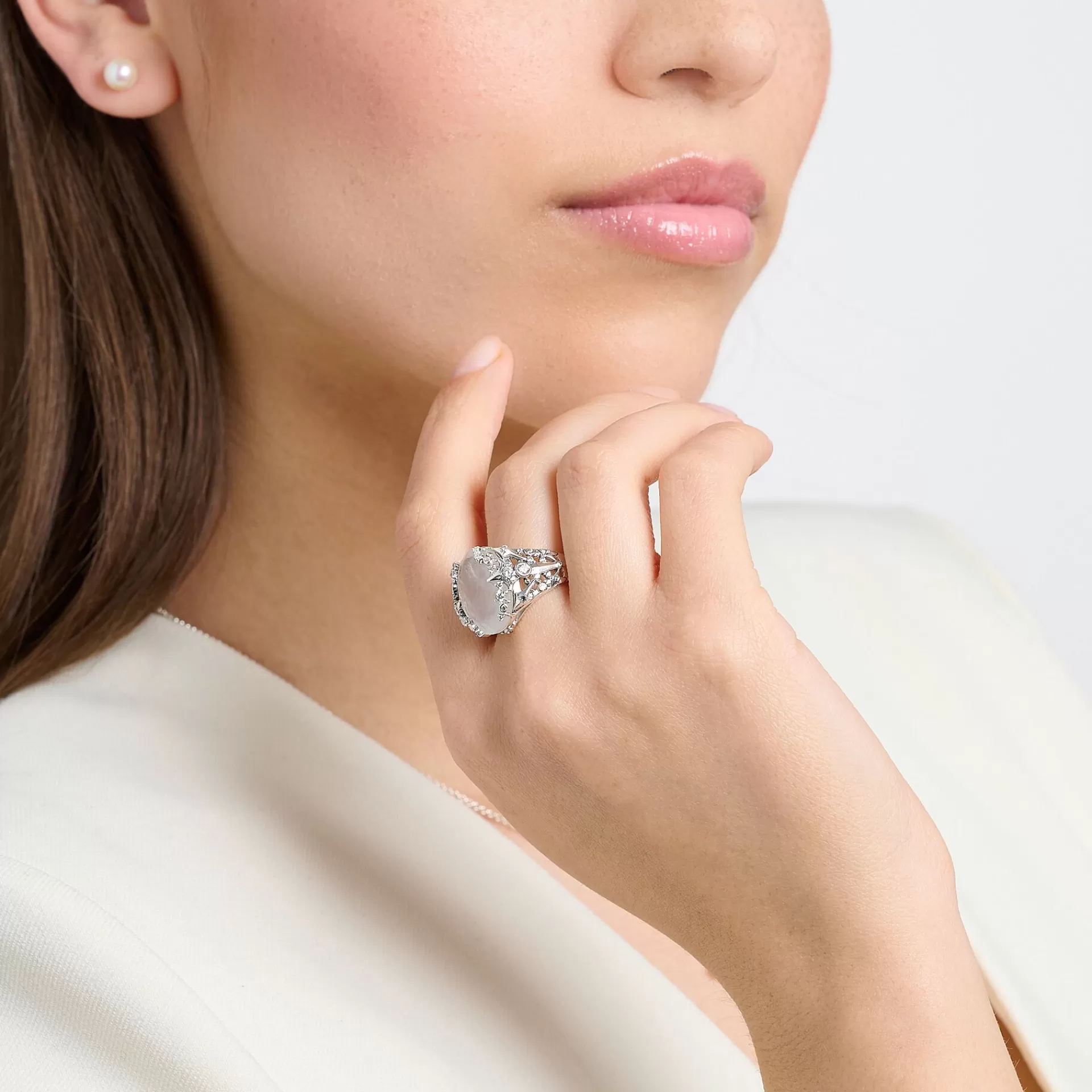 THOMAS SABO Ringar | Återvunnet 925 silver<RING MJ&OUML;LKKVARTS SILVER silverfargad, vit