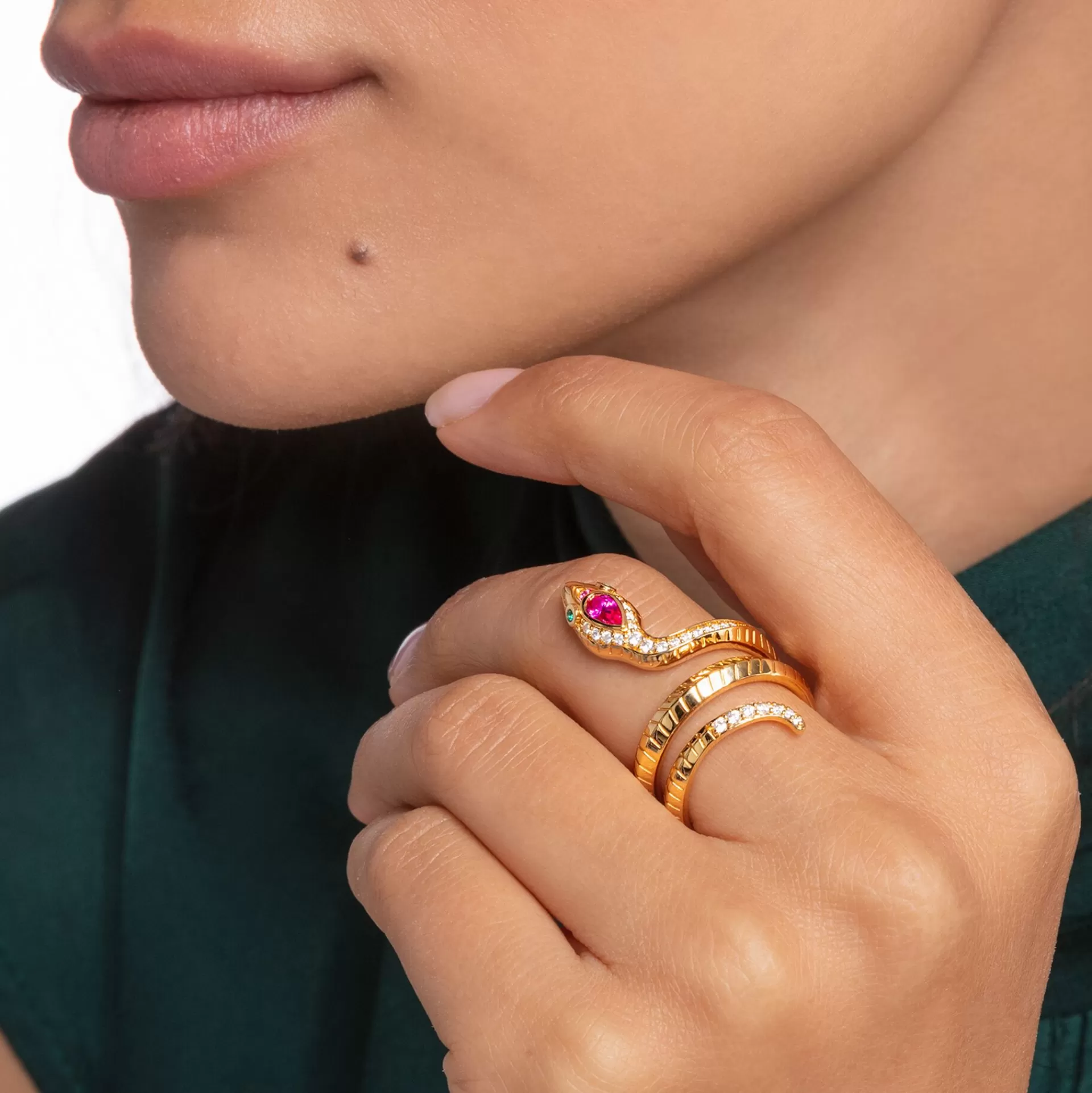 THOMAS SABO Ringar | 18K plätering<RING ORM GULD gult guldfargad, grön, vit, röd