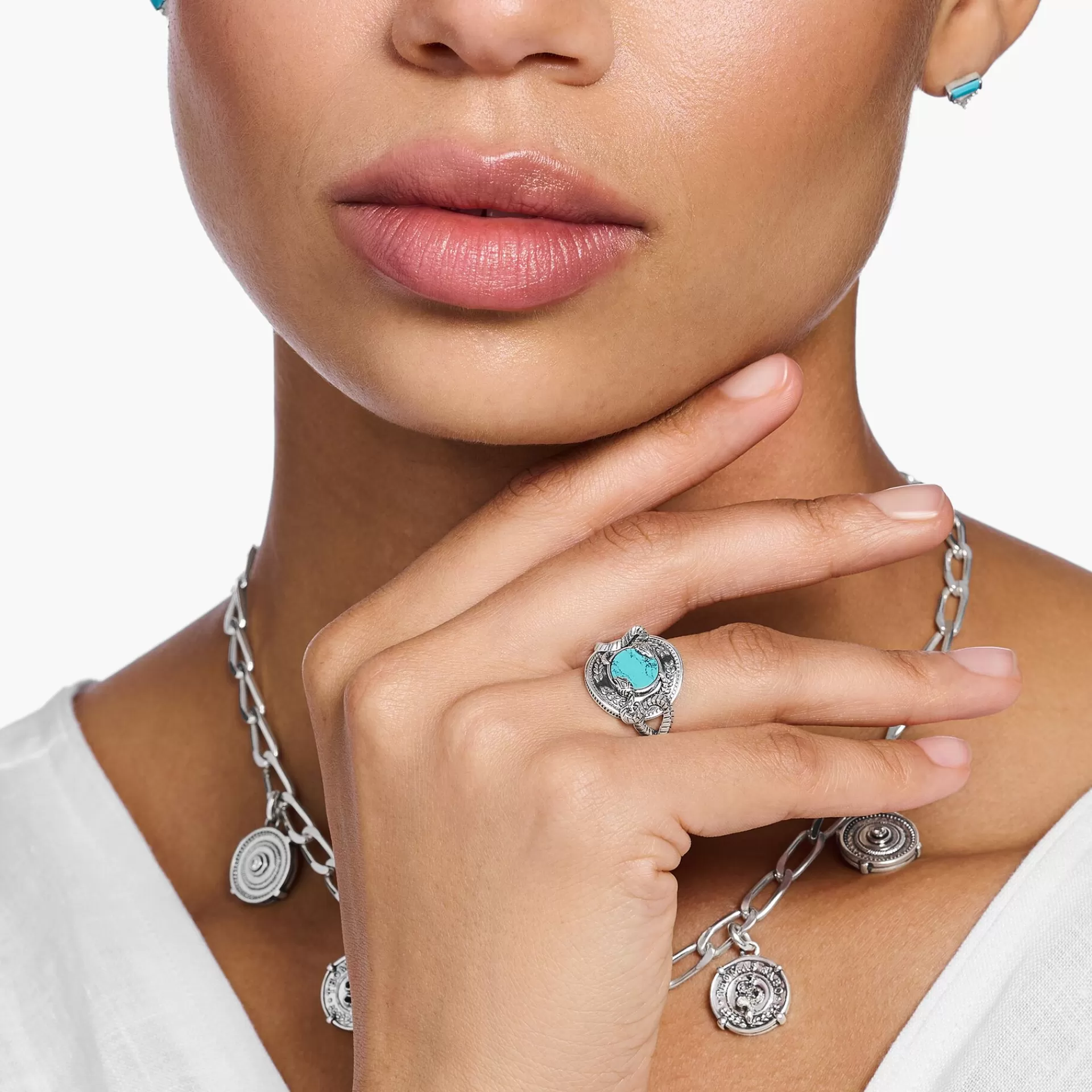 THOMAS SABO Ringar | Återvunnet 925 silver<RING ORM MED IMITERAD TURKOS SILVER silverfargad, turkos