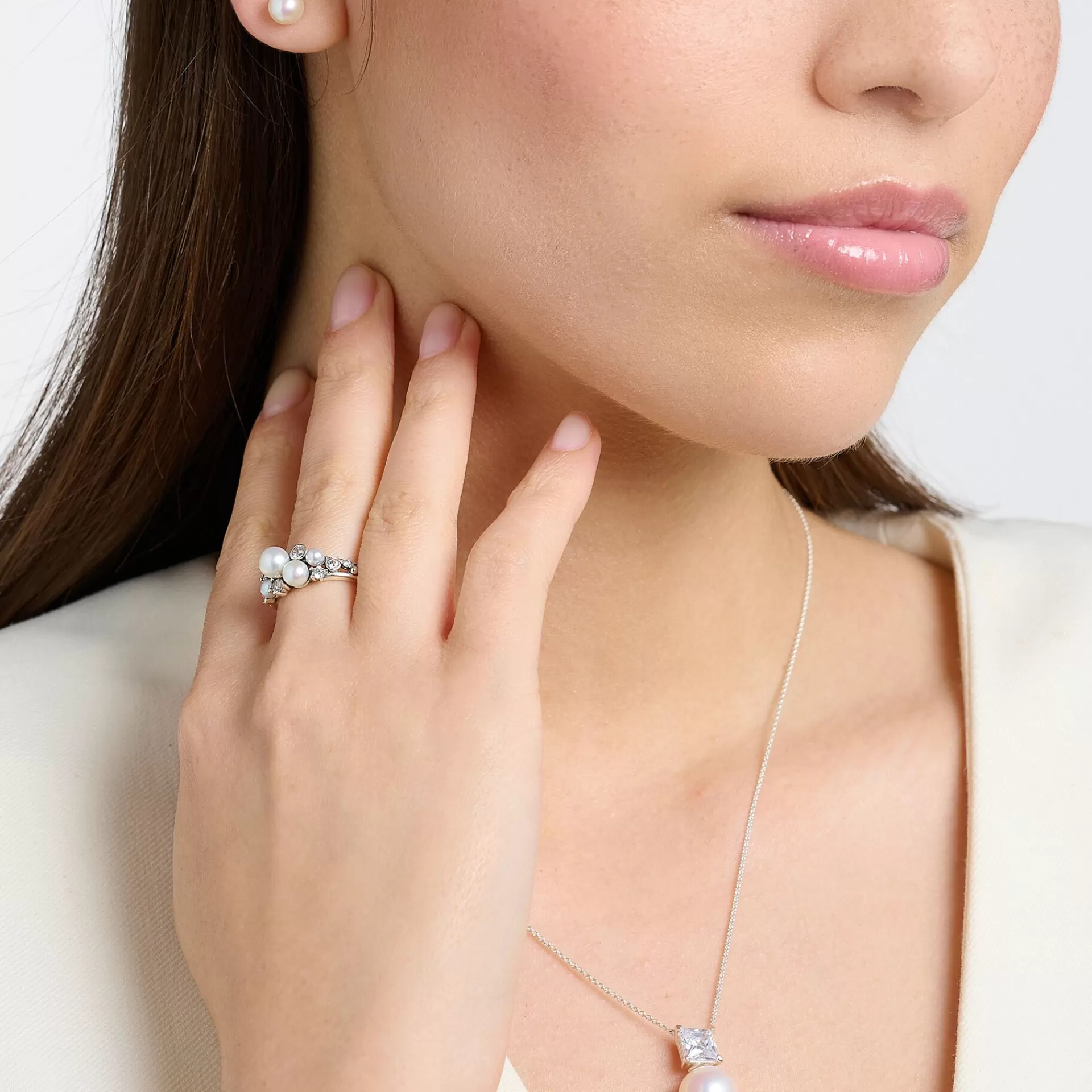 THOMAS SABO Ringar | Återvunnet 925 silver<RING P&AUML;RLOR MED VITA STENAR SILVER silverfargad, vit