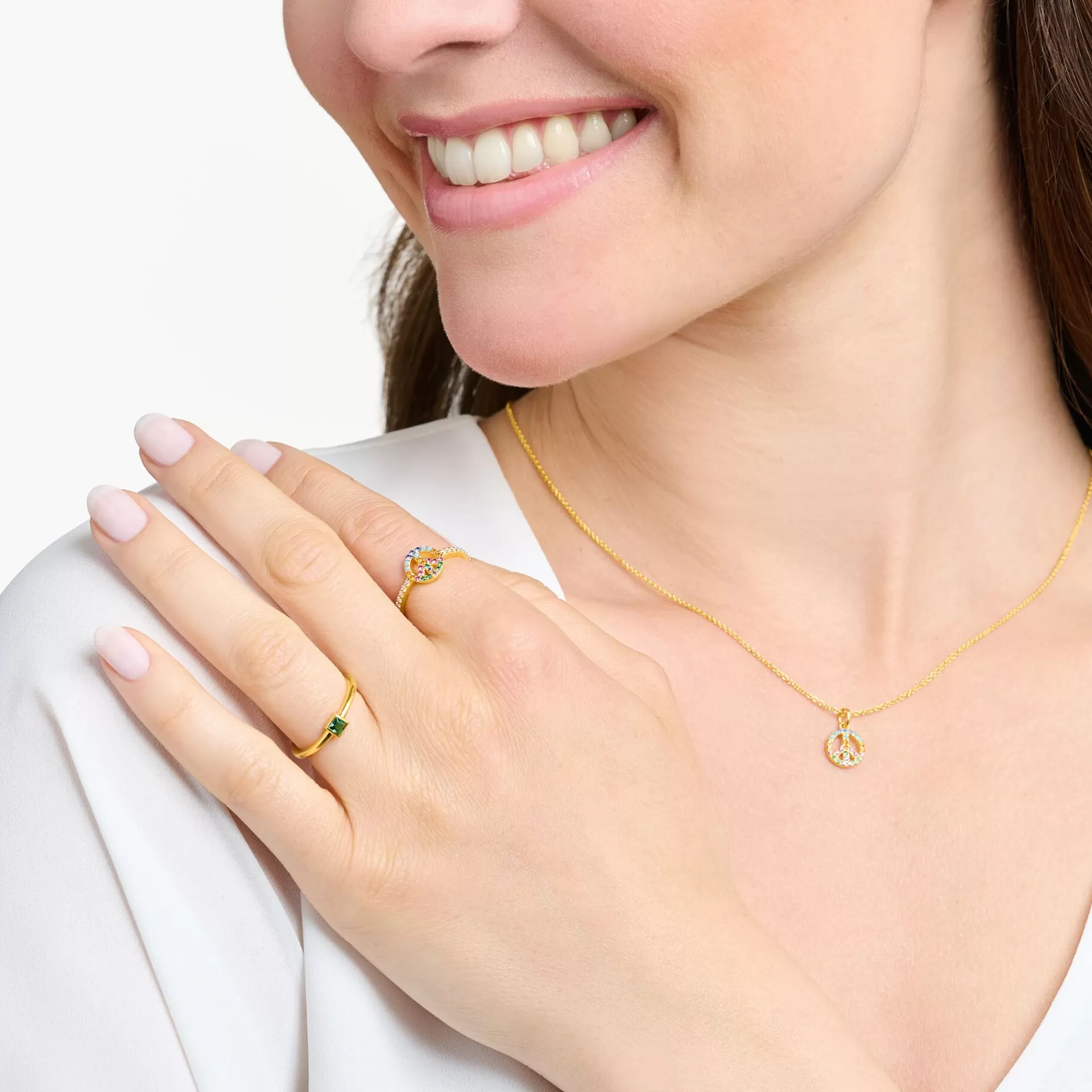 THOMAS SABO Ringar | 18K plätering<RING PEACE MED STENAR I F&AUML;RG GULD gult guldfargad, vit, blå, orange, röd, violett, grön, turkos, rosa