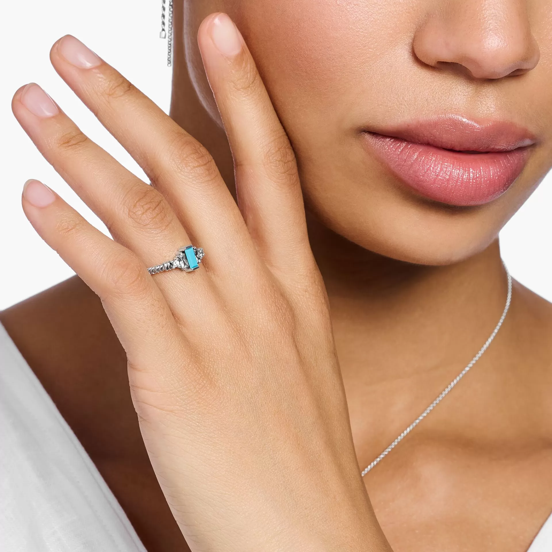 THOMAS SABO Ringar | Återvunnet 925 silver<RING REP MED TURKOSA OCH VITA STENAR GULDPL&AUML;TERAD silverfargad, vit, turkos