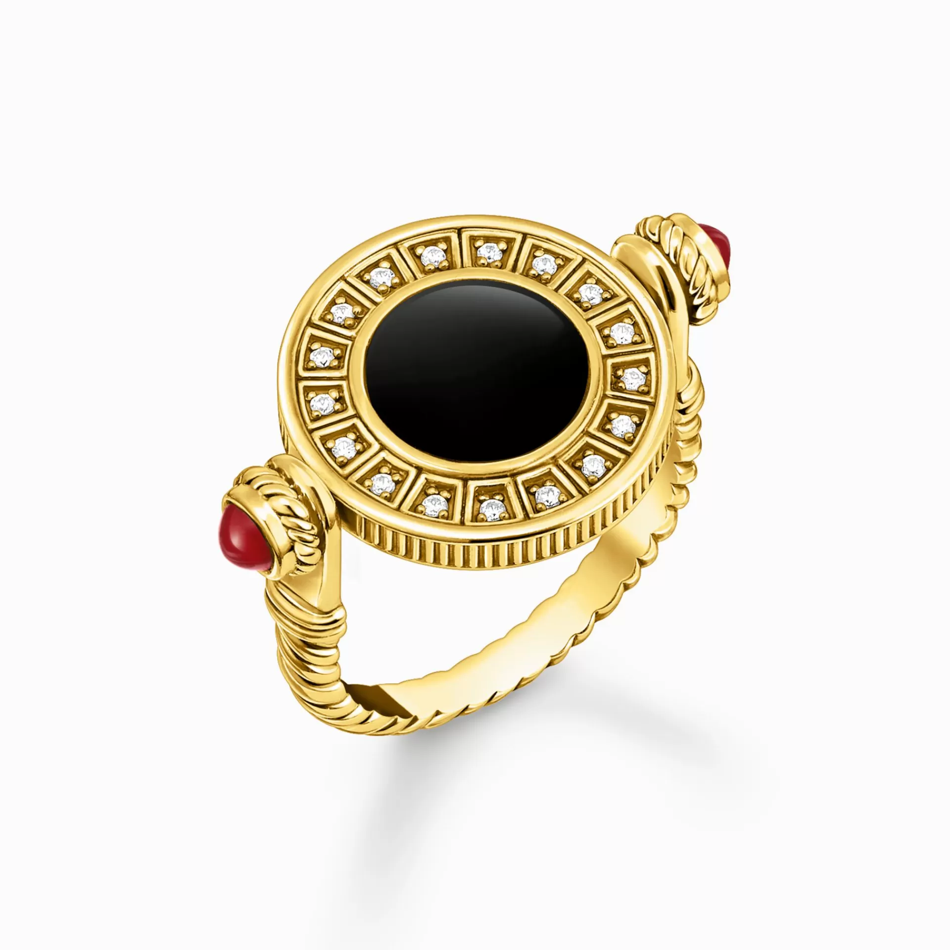 THOMAS SABO Ringar<RING ROTERBAR MED SVARTA ONYX OCH VITA STENAR GULDPL&AUML;TERAD gult guldfargad, vit, röd, svart