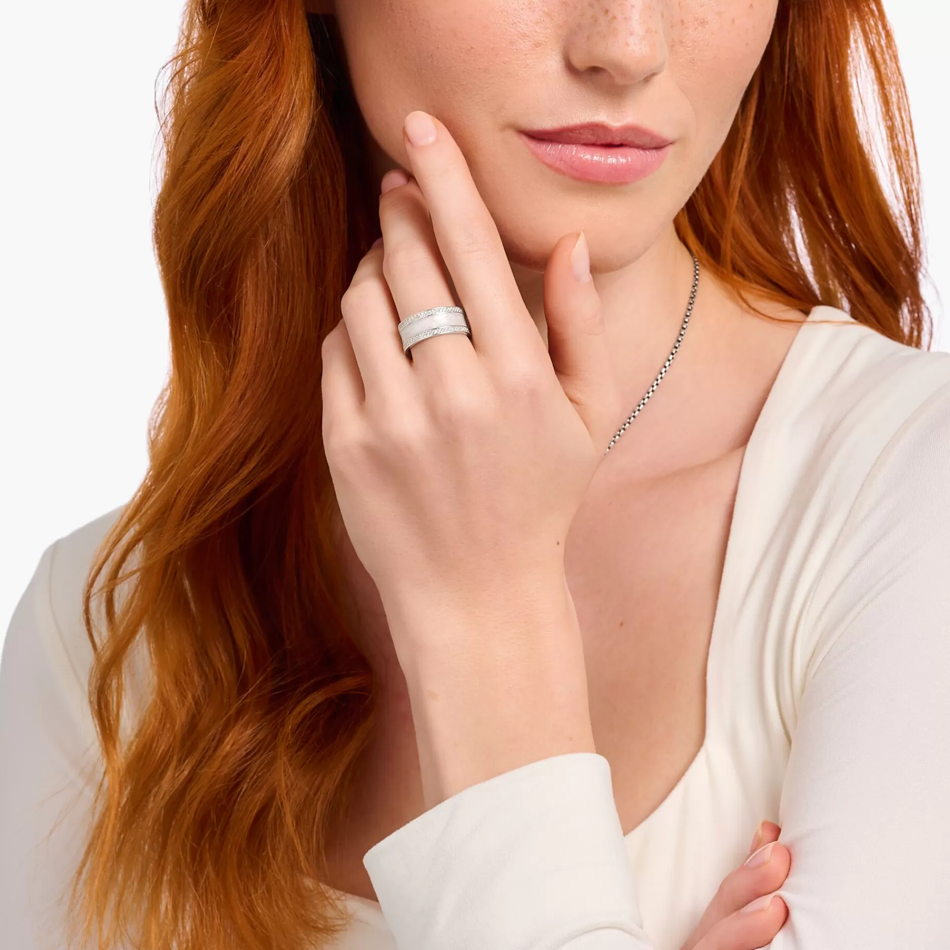 THOMAS SABO Ringar | Återvunnet 925 silver<RING, VIT MED STENAR - SILVER silverfargad, vit