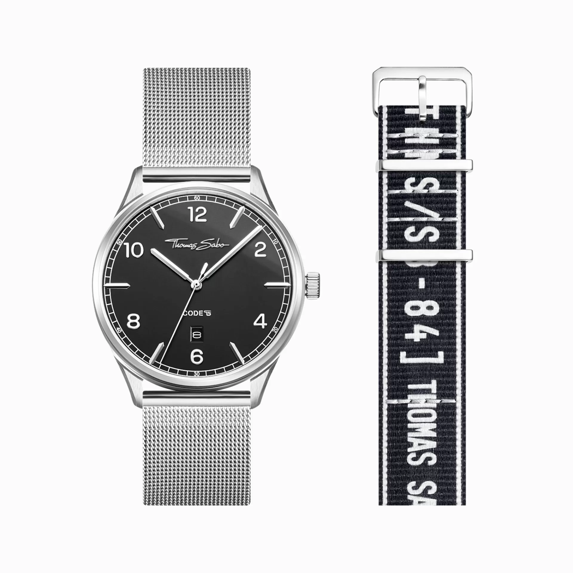 THOMAS SABO Klockor | Klockor för damer<SET CODE TS SVART KLOCKA  SVART ARMBAND I URBAN STIL svart, silverfargad, vit, mattsvart
