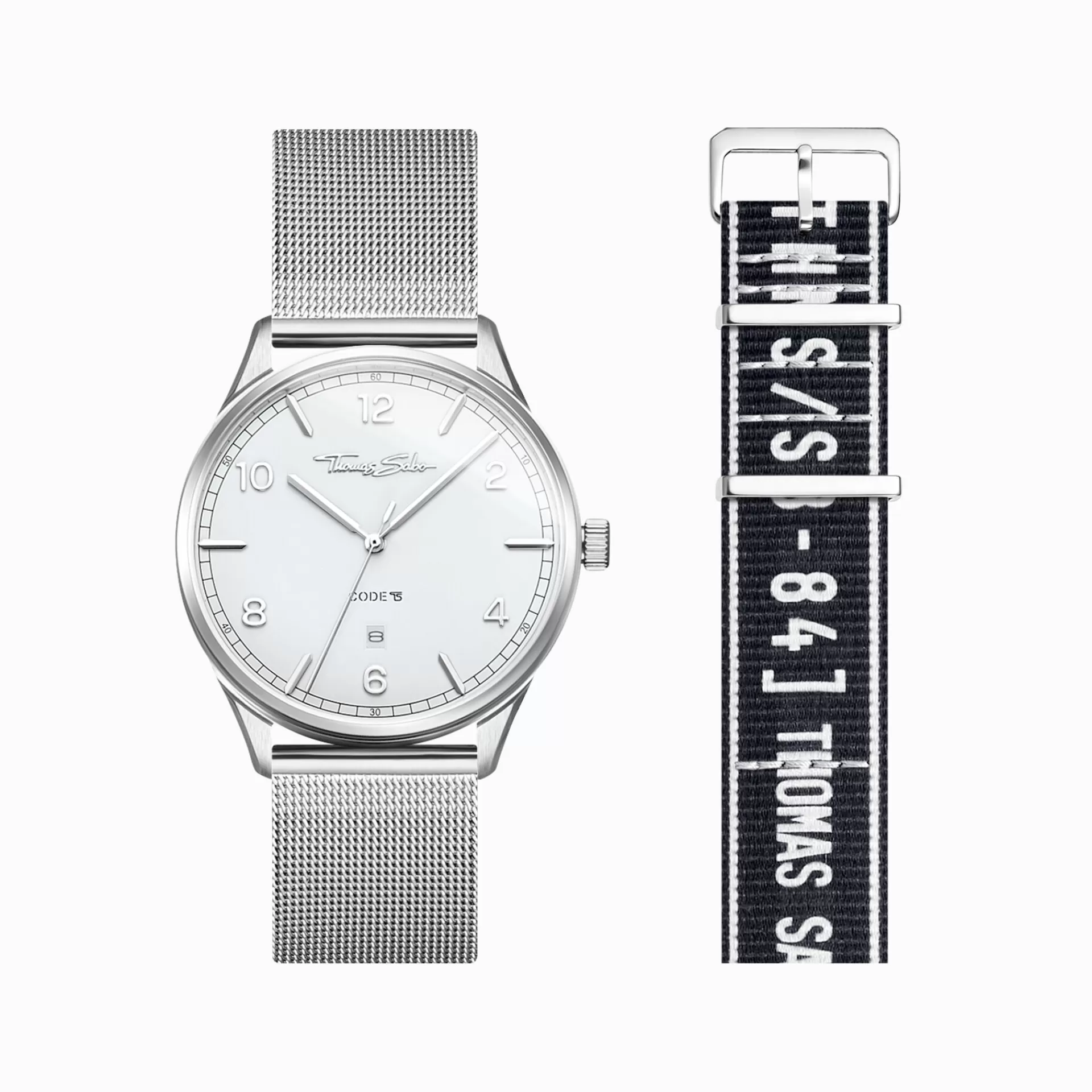 THOMAS SABO Klockor | Klockor för damer<SET CODE TS VIT KLOCKA  SVART ARMBAND I URBAN STIL silverfargad, vit, svart