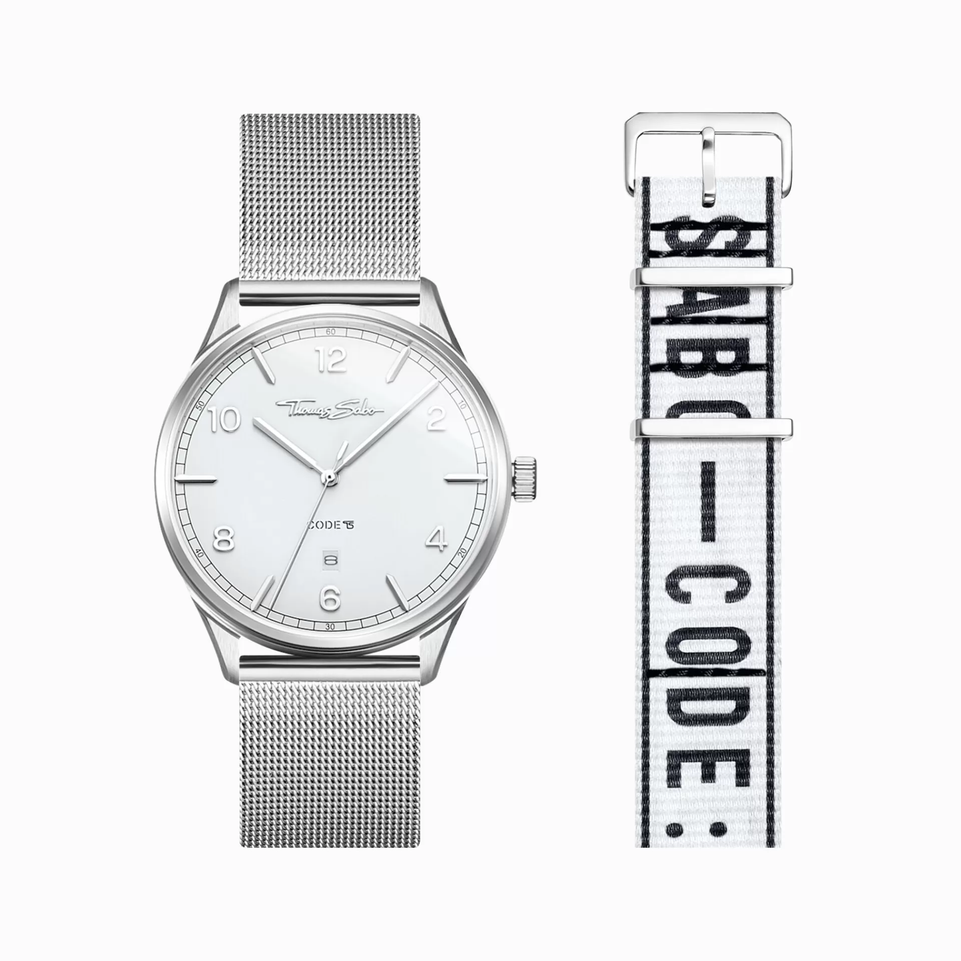 THOMAS SABO Klockor | Klockor för damer<SET CODE TS VIT KLOCKA  VITT ARMBAND I URBAN STIL silverfargad, vit, svart