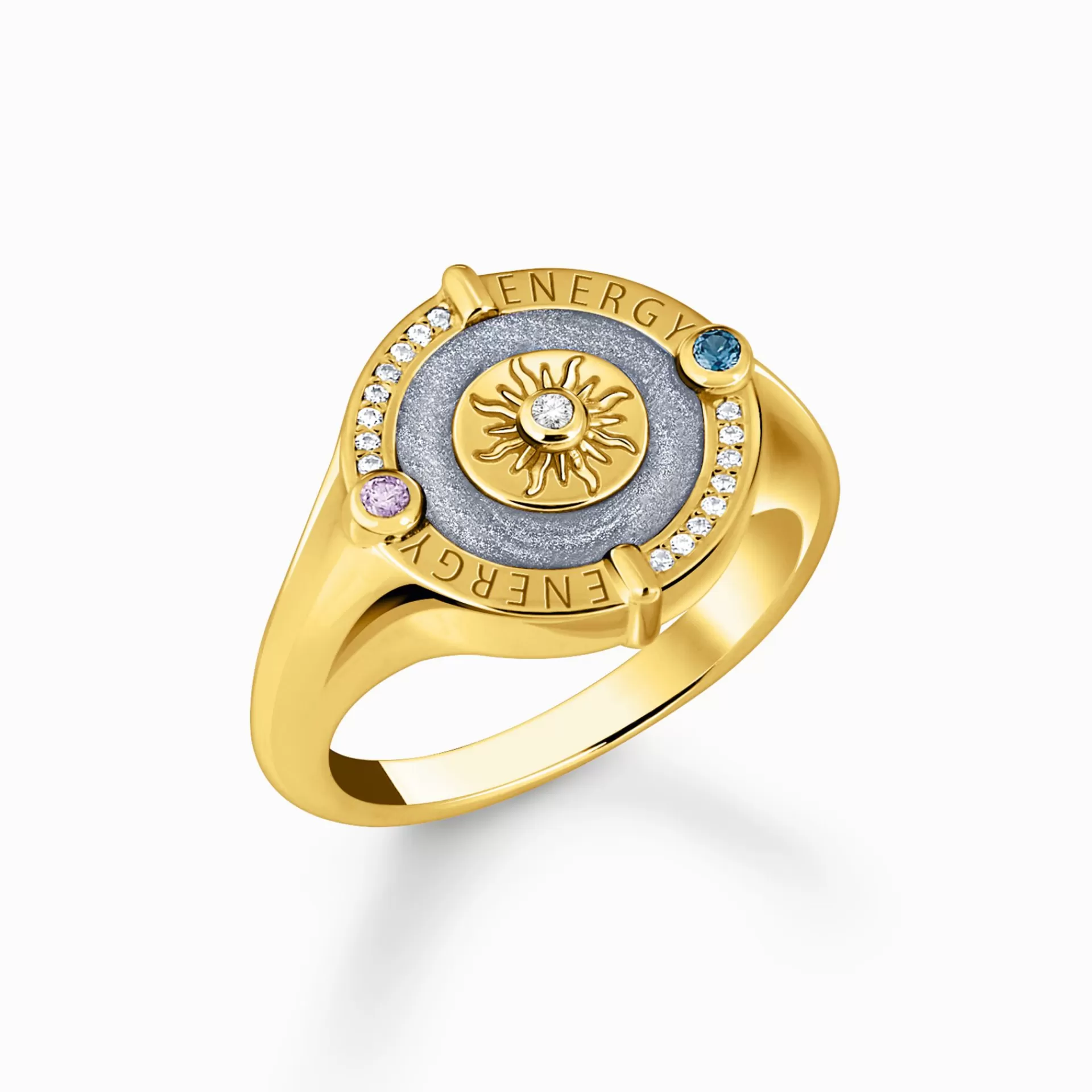 THOMAS SABO Ringar | 18K plätering<SIGILLRING MED SOLSYMBOL OCH STENAR - PL&AUML;TERAD gult guldfargad, vit, rosa, blå