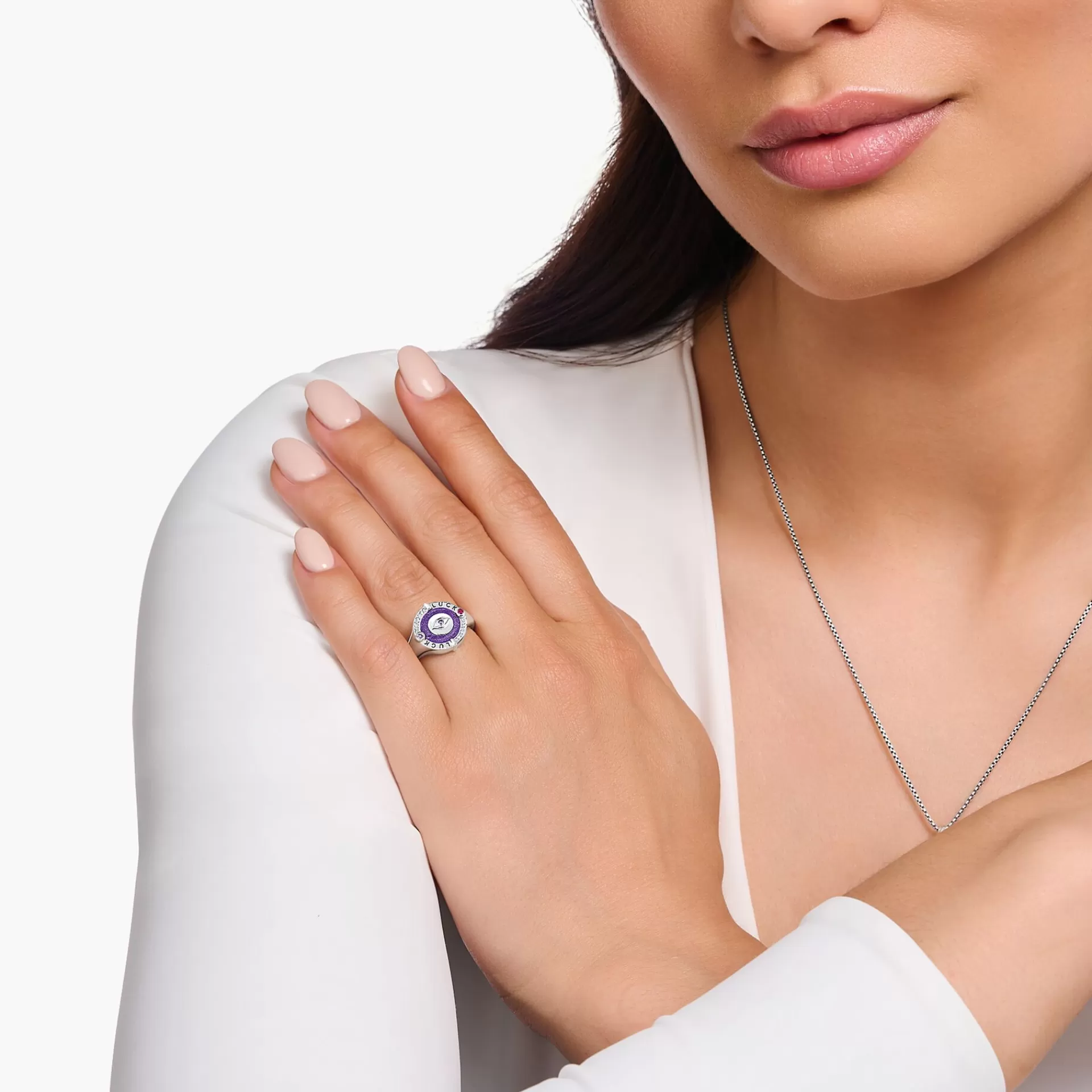 THOMAS SABO Ringar | Återvunnet 925 silver<SIGNETRING I SV&AUML;RTAT SILVER MED KALLEMALJ OCH STENAR silverfargad, vit, violett, röd