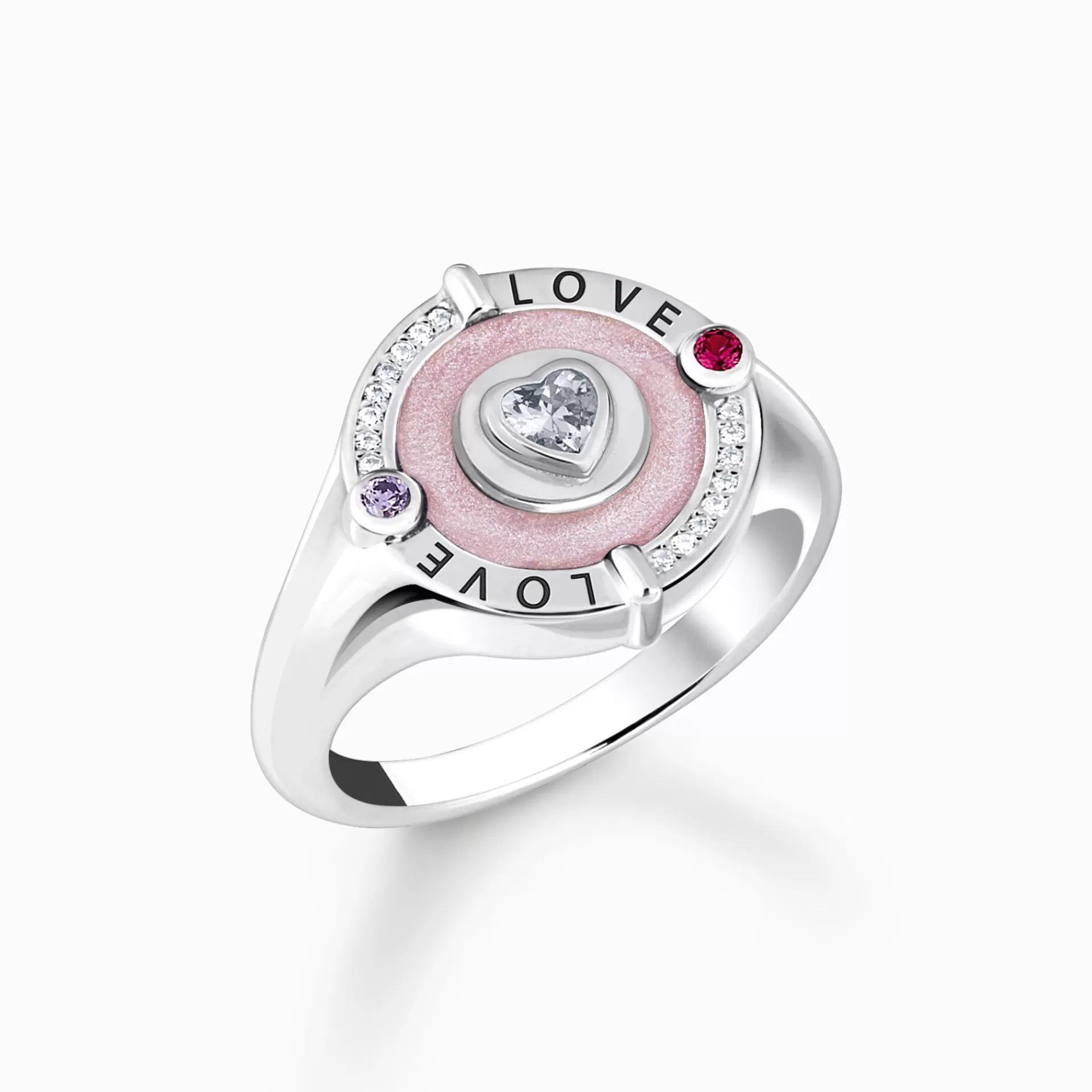 THOMAS SABO Ringar | Återvunnet 925 silver<SIGNETRING MED HJ&AUML;RTA OCH STENAR - SILVER silverfargad, vit, violett, röd, rosa