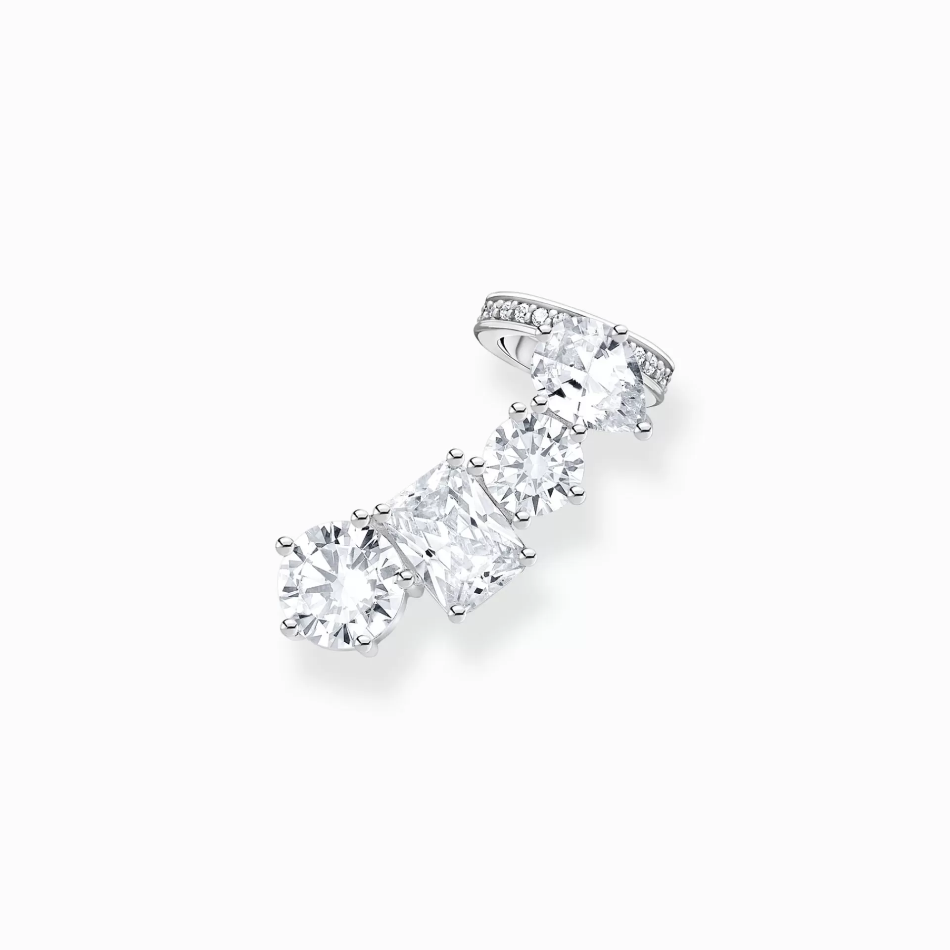 THOMAS SABO Stiftörhängen | Återvunnet 925 silver<SINGEL-STIFT&OUML;RH&AUML;NGE MED EAR CUFF I SILVER MED VITA STENAR silverfargad, vit