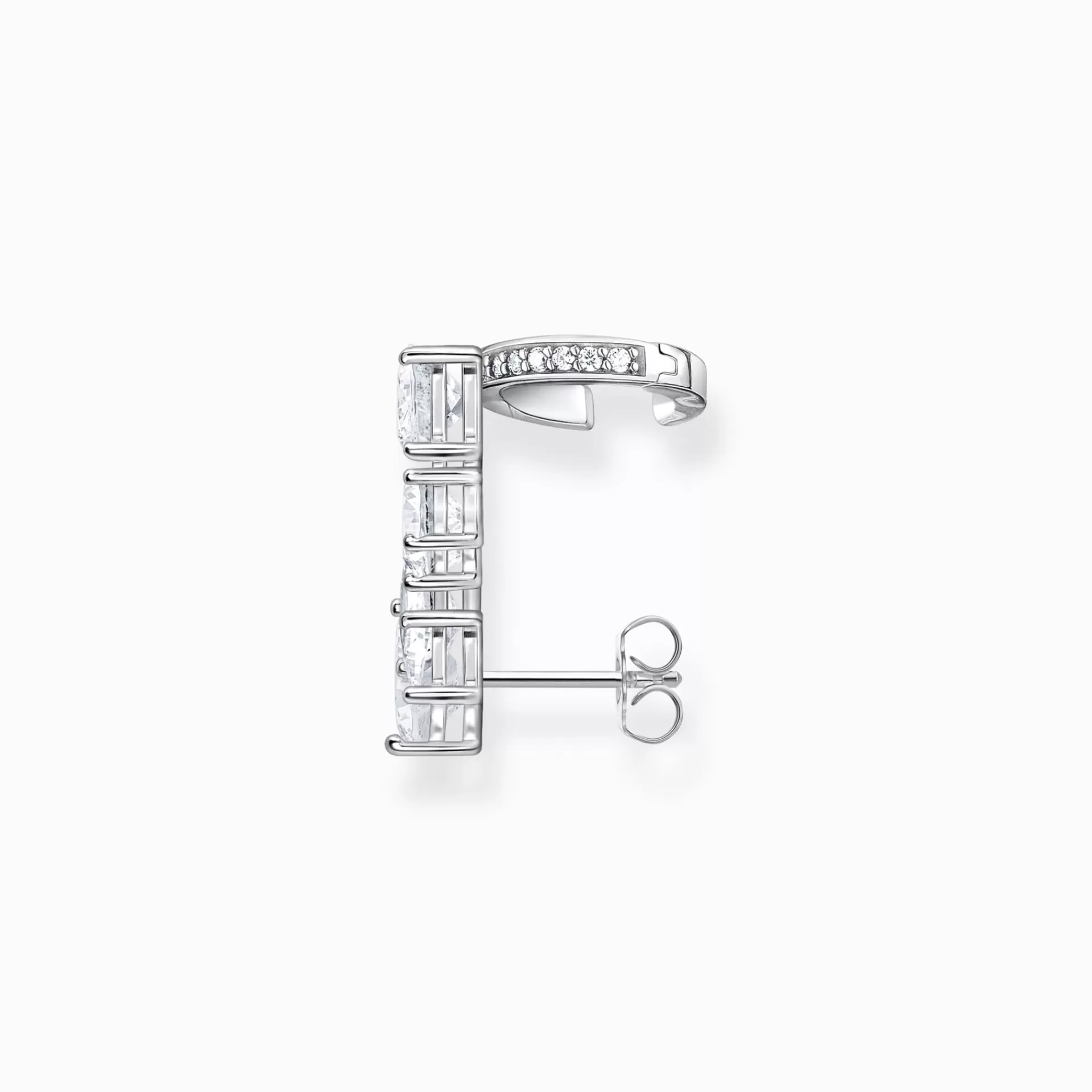 THOMAS SABO Stiftörhängen | Återvunnet 925 silver<SINGEL-STIFT&OUML;RH&AUML;NGE MED EAR CUFF I SILVER MED VITA STENAR silverfargad, vit
