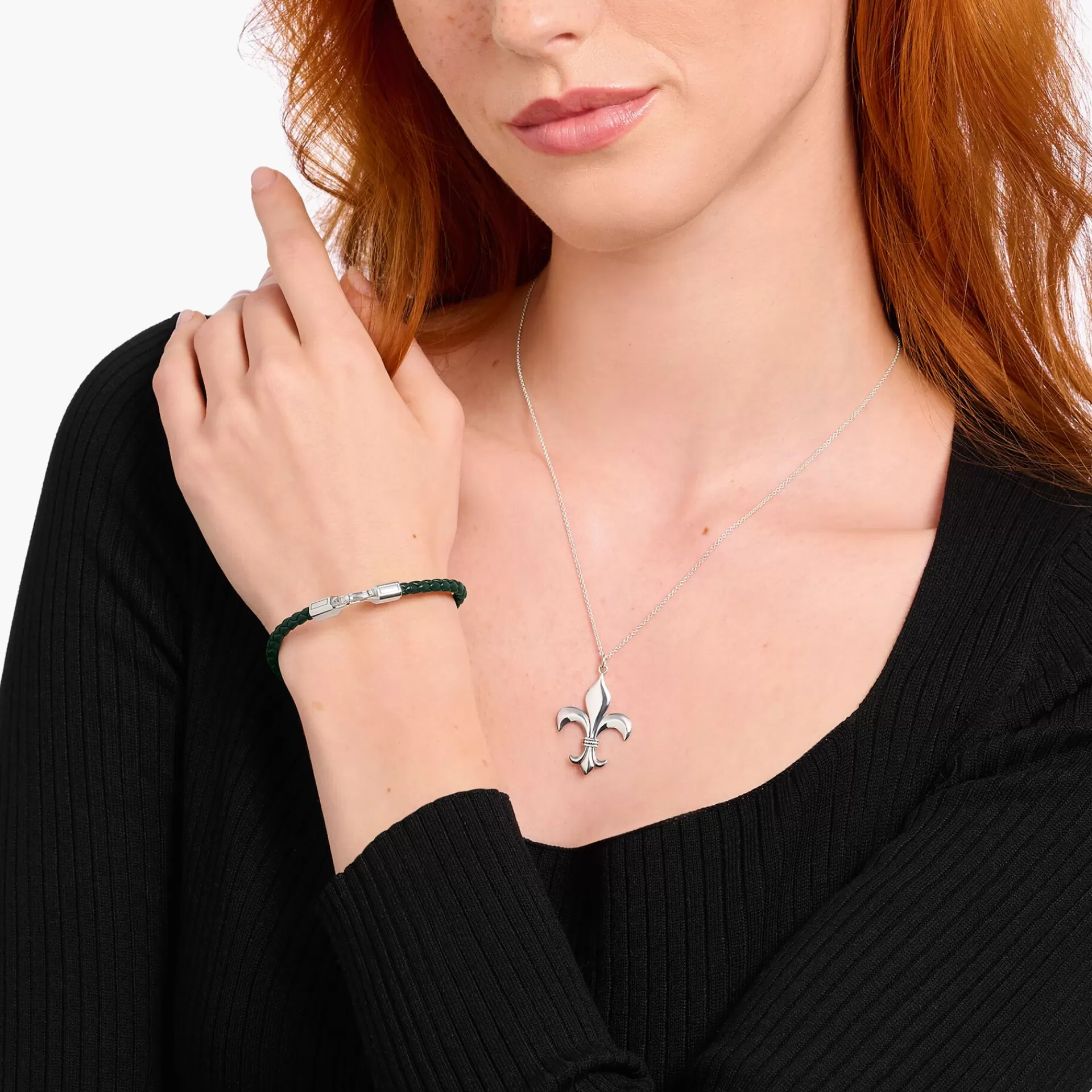 THOMAS SABO Armband | Återvunnet 925 silver<SMALT L&AUML;DERARMBAND I GR&OUML;NT MED SILVER silverfargad, grön