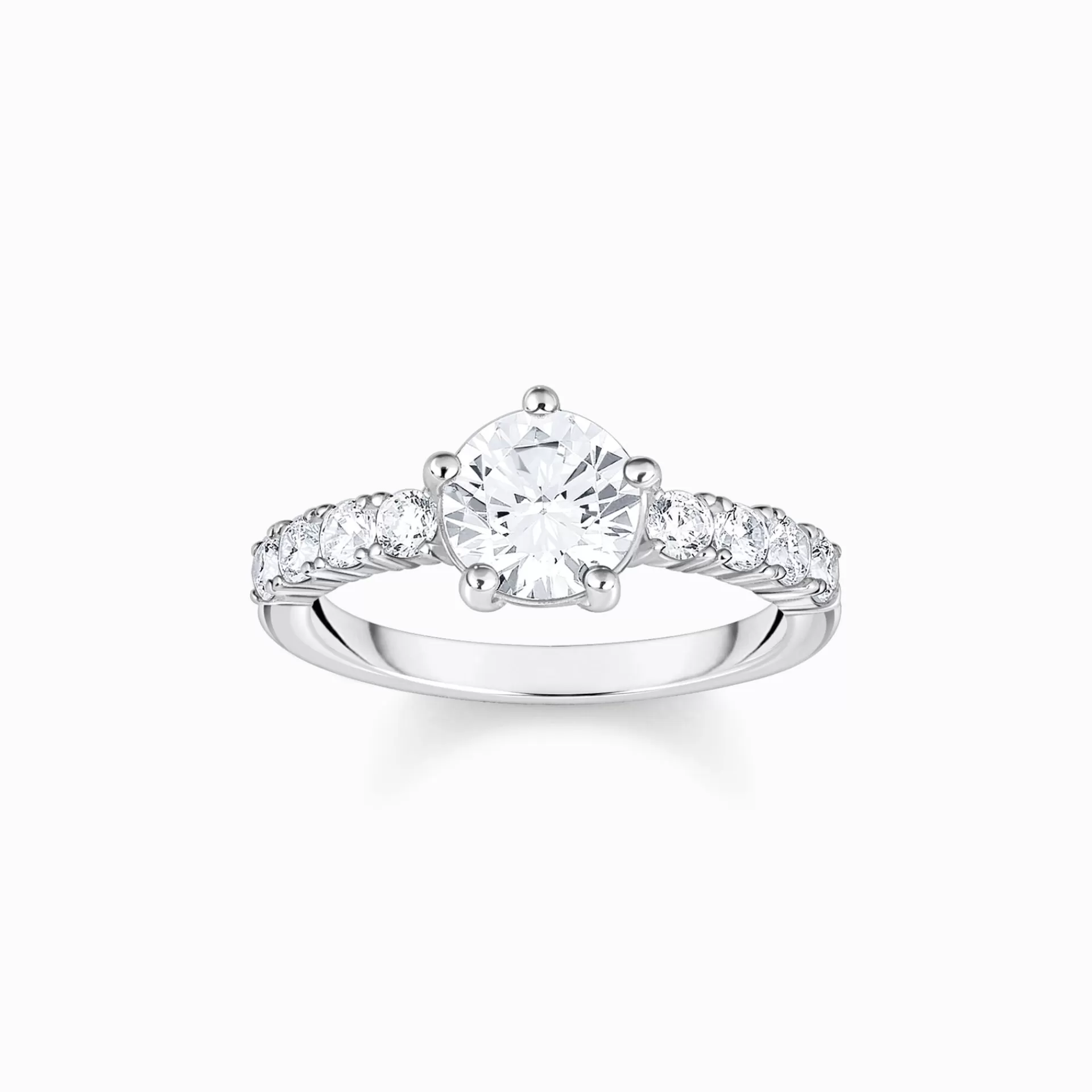 THOMAS SABO Ringar | Återvunnet 925 silver<SOLIT&AUML;RRING I SILVER MED STOR ZIRKONIASTEN OCH SM&ARING; STENAR silverfargad, vit