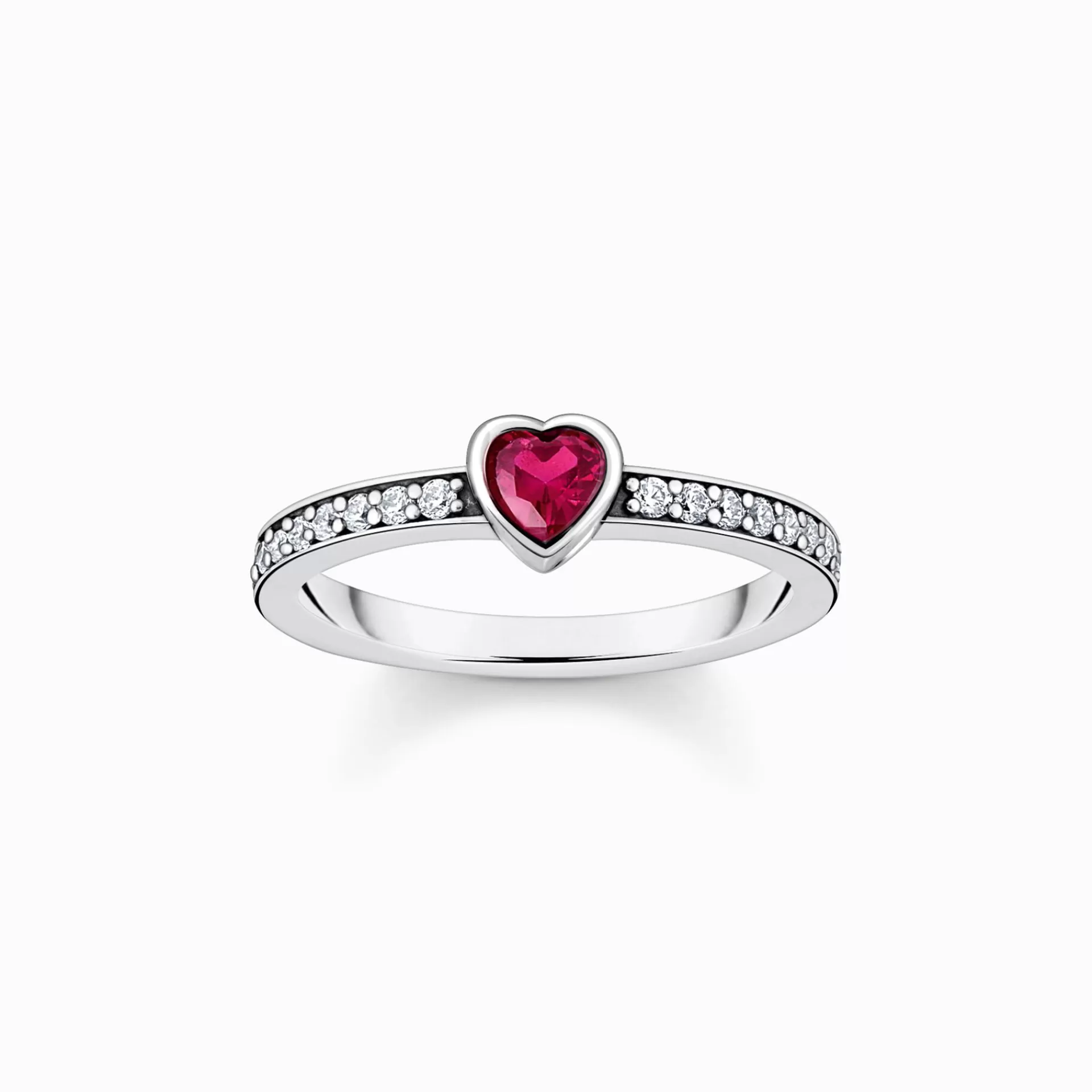 THOMAS SABO Ringar | Återvunnet 925 silver<SOLIT&AUML;RRING MED R&OUML;D, HJ&AUML;RTSLIPAD STEN - SILVER silverfargad, vit, röd