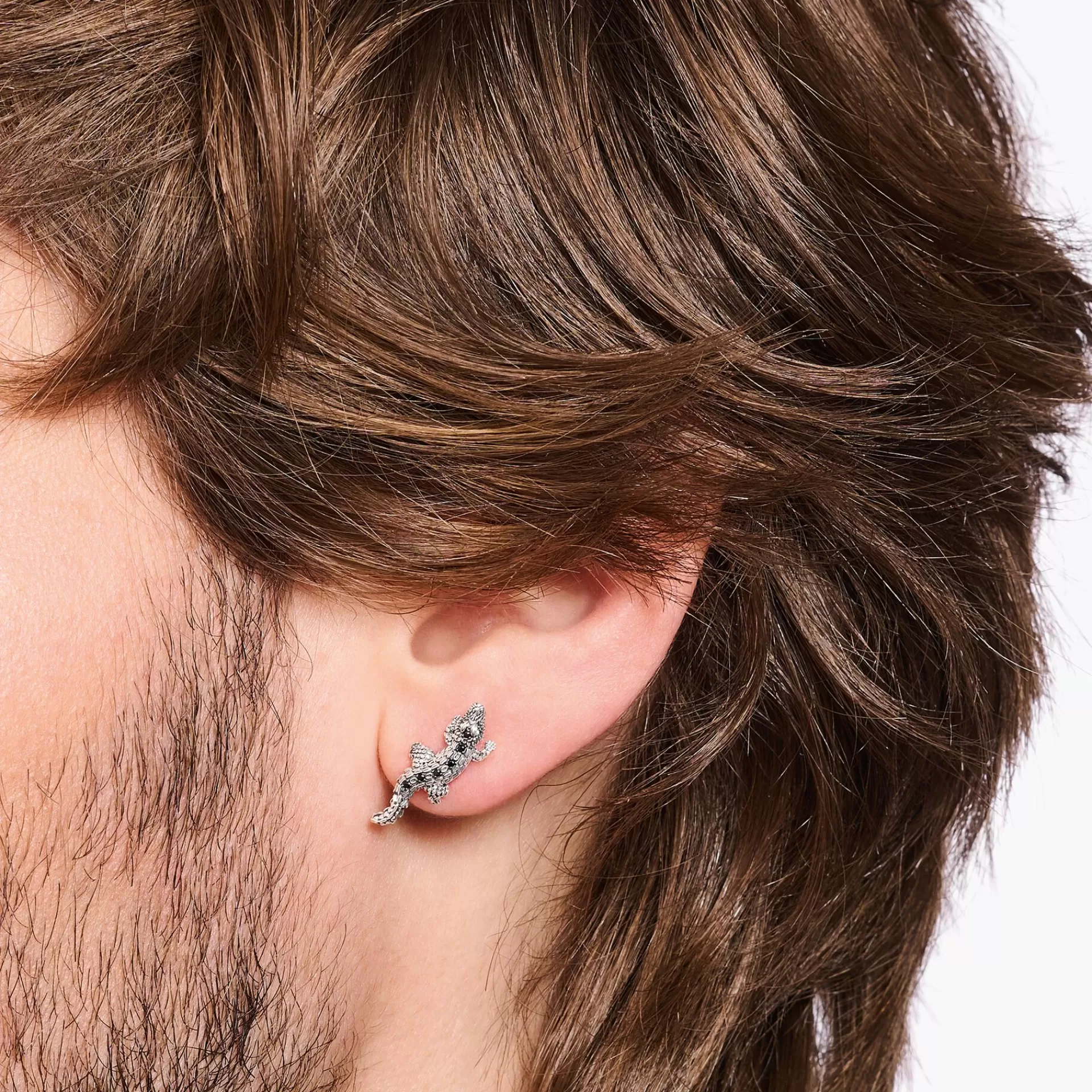 THOMAS SABO Stiftörhängen | Återvunnet 925 silver<STIFT&OUML;RH&AUML;NGEN - KROKODIL MED SVARTA OCH GR&OUML;NA STENAR - SV&AUML;RTAT SILVER silverfargad, grön, svart