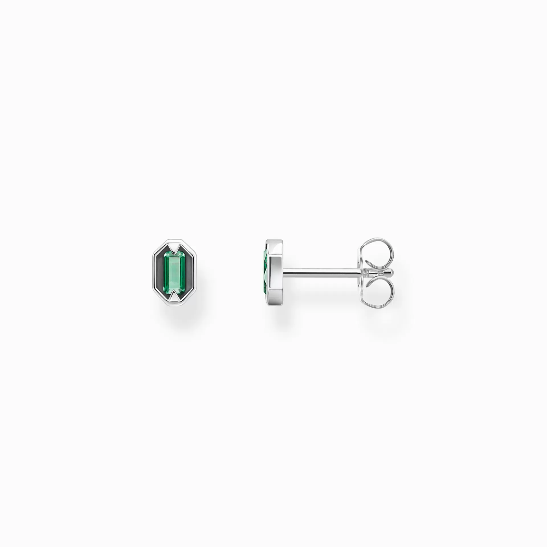 THOMAS SABO Stiftörhängen | Återvunnet 925 silver<STIFT&OUML;RH&AUML;NGEN - KROKODIL&OUML;GON MED GR&OUML;NA STENAR - SV&AUML;RTAT SILVER silverfargad, grön