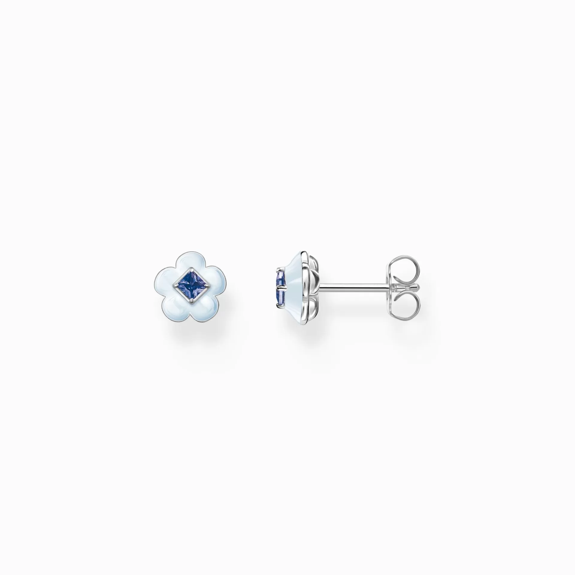 THOMAS SABO Stiftörhängen | Återvunnet 925 silver<STIFT&OUML;RH&AUML;NGEN BLOMMA MED BL&ARING; STEN SILVER silverfargad, ljusblå, mörkblå