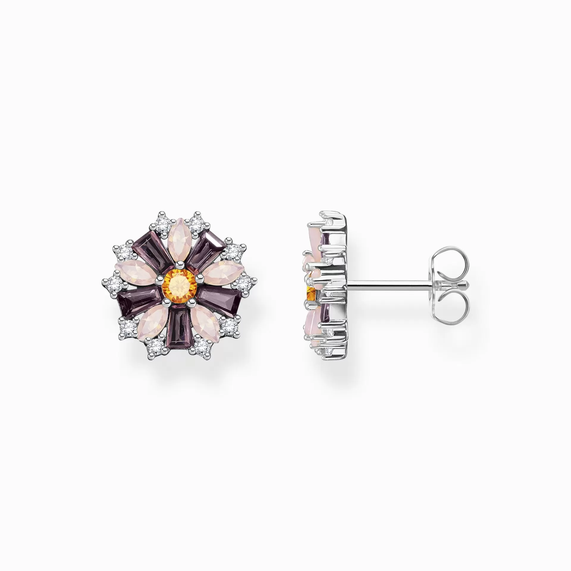 THOMAS SABO Stiftörhängen<STIFT&OUML;RH&AUML;NGEN BLOMMA SILVER MED STENAR silverfargad, orange, rosa, violett, vit