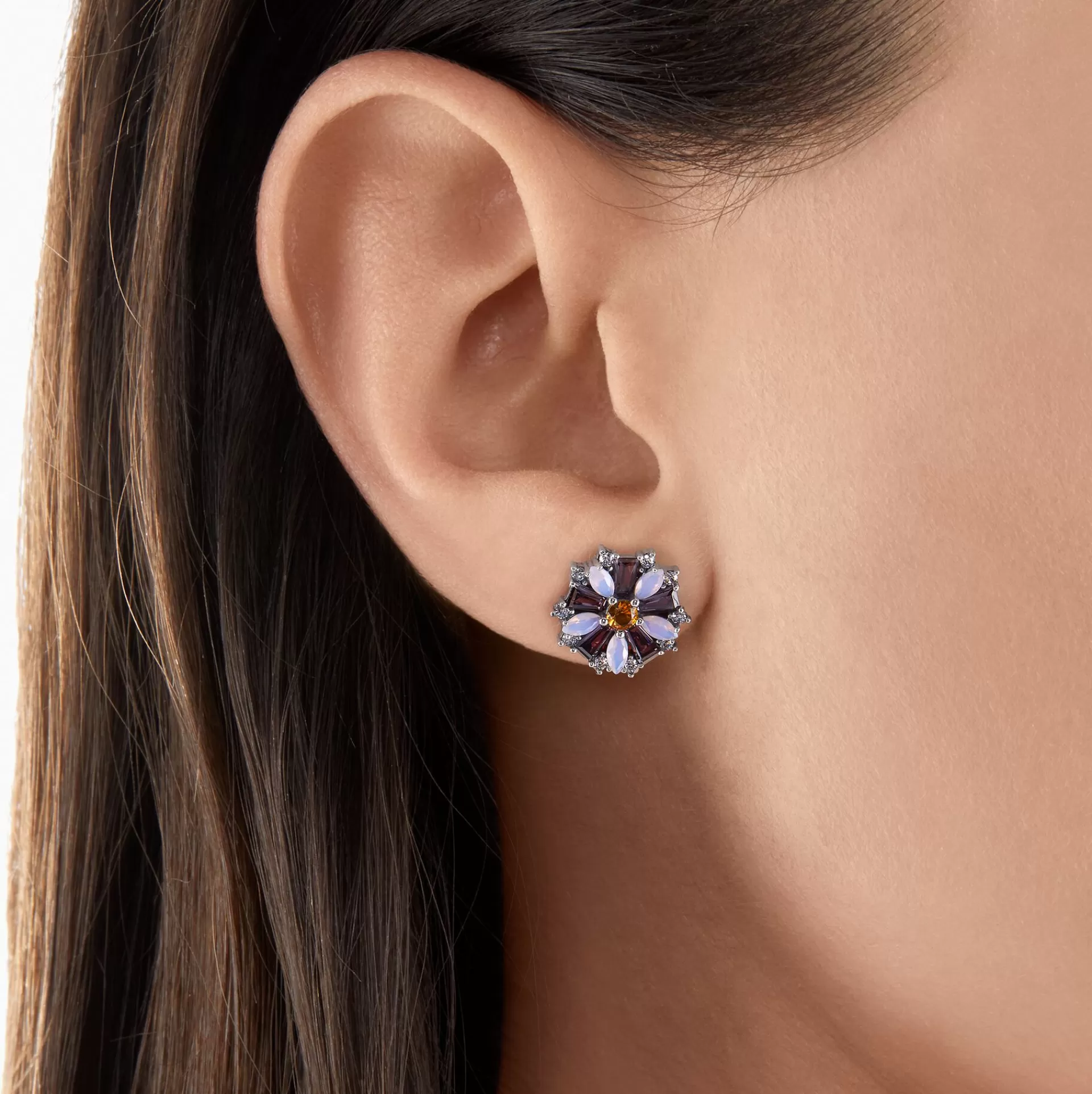 THOMAS SABO Stiftörhängen<STIFT&OUML;RH&AUML;NGEN BLOMMA SILVER MED STENAR silverfargad, orange, rosa, violett, vit