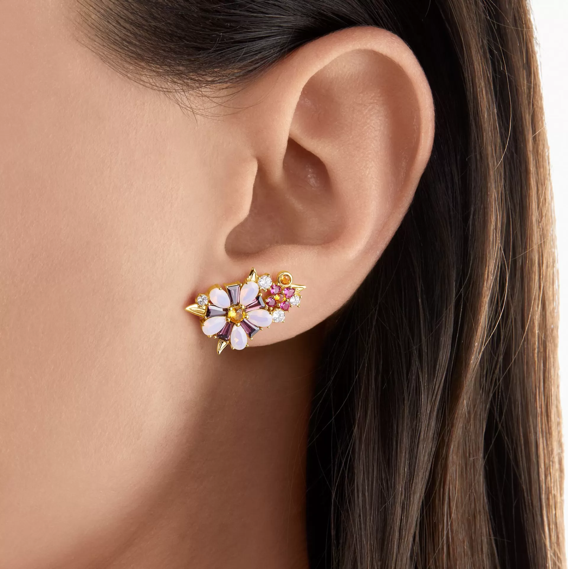 THOMAS SABO Stiftörhängen | Upp till SEK 3.000<STIFT&OUML;RH&AUML;NGEN BLOMMOR STENAR I F&AUML;RG GULD gult guldfargad, röd, rosa, orange, violett, vit