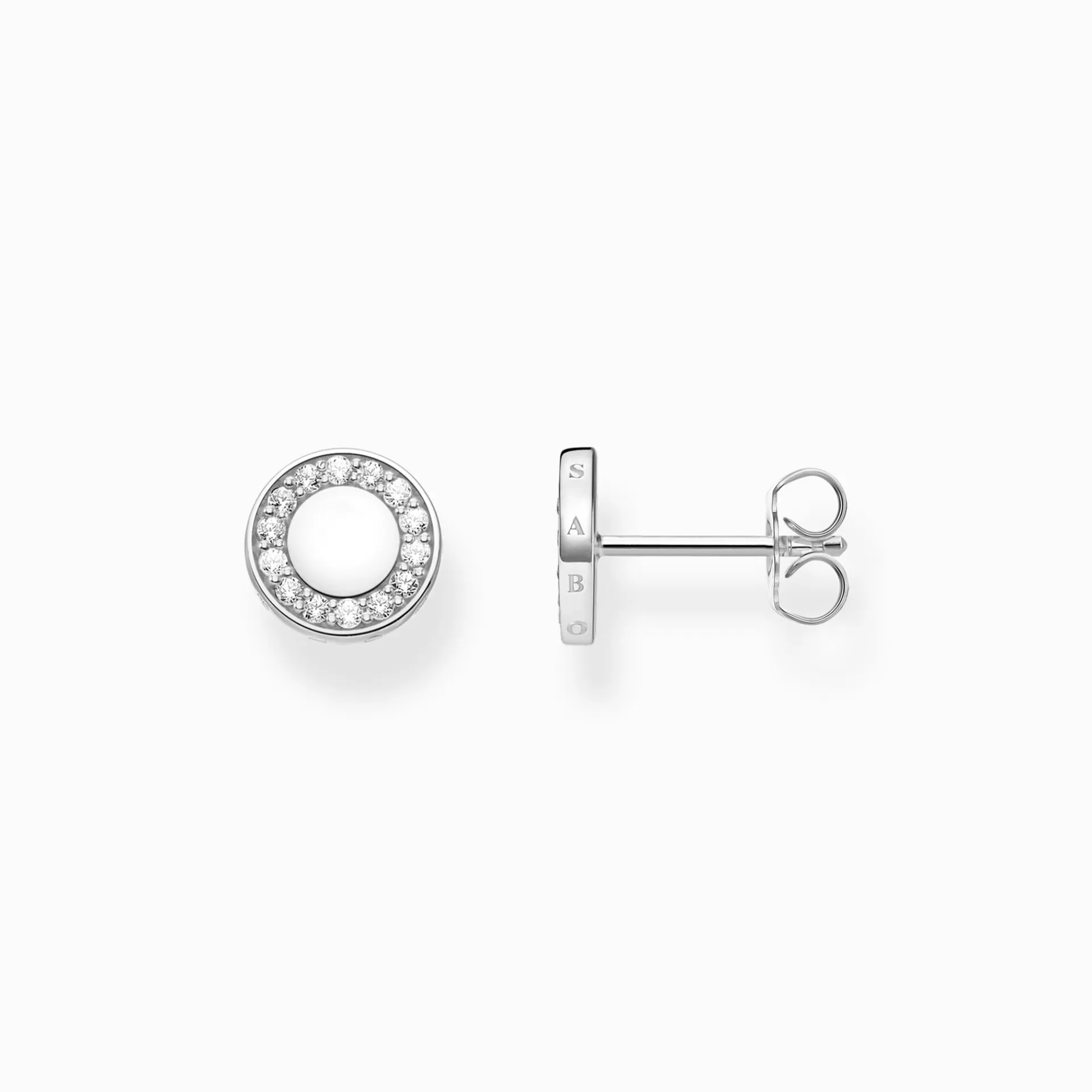 THOMAS SABO Stiftörhängen | Återvunnet 925 silver<STIFT&OUML;RH&AUML;NGEN CIRKEL MED VITA STENAR SILVER silverfargad, vit