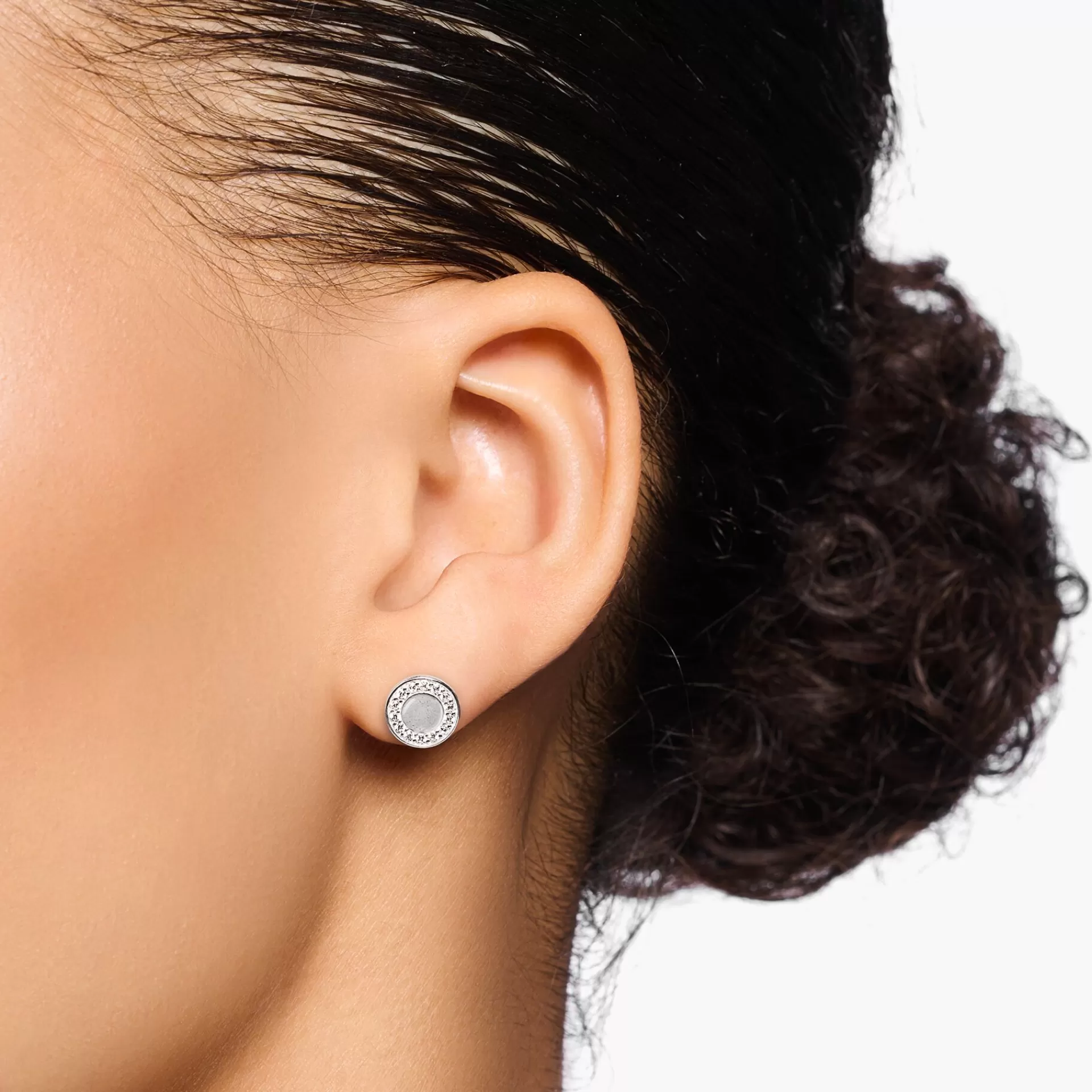 THOMAS SABO Stiftörhängen | Återvunnet 925 silver<STIFT&OUML;RH&AUML;NGEN CIRKEL MED VITA STENAR SILVER silverfargad, vit