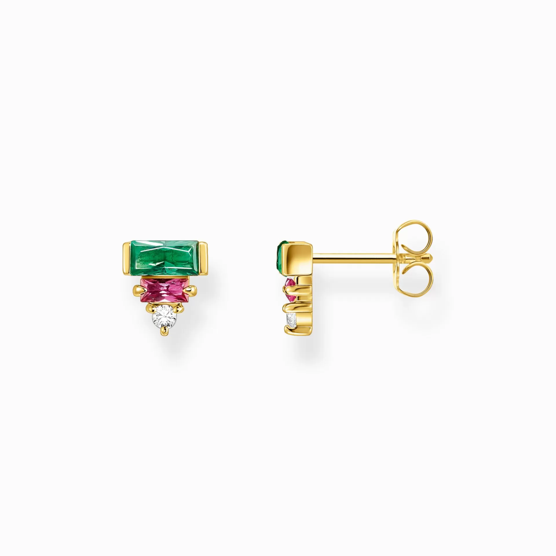 THOMAS SABO Stiftörhängen<STIFT&OUML;RH&AUML;NGEN MED F&AUML;RGGLAD BAGUETTESLIPADE STENAR GULDPL&AUML;TERAD gult guldfargad, röd, vit, grön