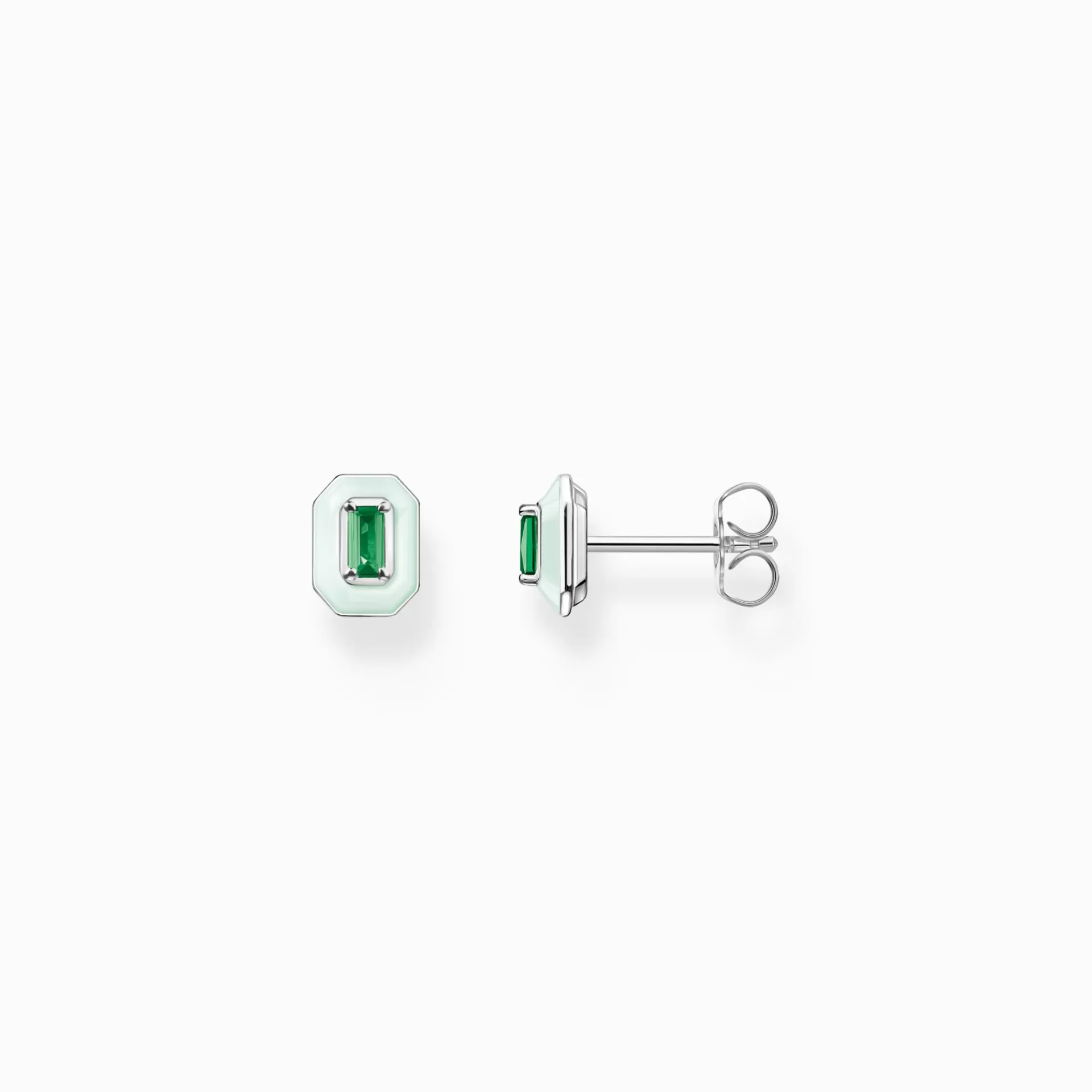 THOMAS SABO Stiftörhängen | Återvunnet 925 silver<STIFT&OUML;RH&AUML;NGEN MED GR&OUML;N STEN SILVER silverfargad, ljusgrön, grön
