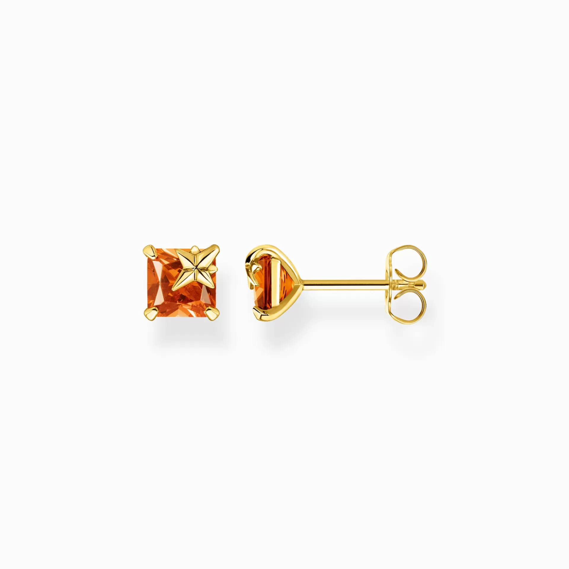 THOMAS SABO Stiftörhängen | 18K plätering<STIFT&OUML;RH&AUML;NGEN MED ORANGE STEN OCH STJ&AUML;RNA GULDPL&AUML;TERAD gult guldfargad, orange