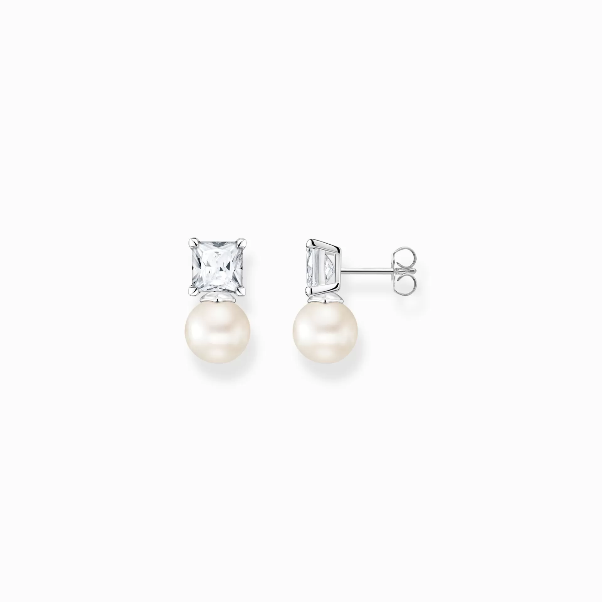 THOMAS SABO Stiftörhängen | Återvunnet 925 silver<STIFT&OUML;RH&AUML;NGEN P&AUML;RLA MED VIT STEN SILVER silverfargad, vit