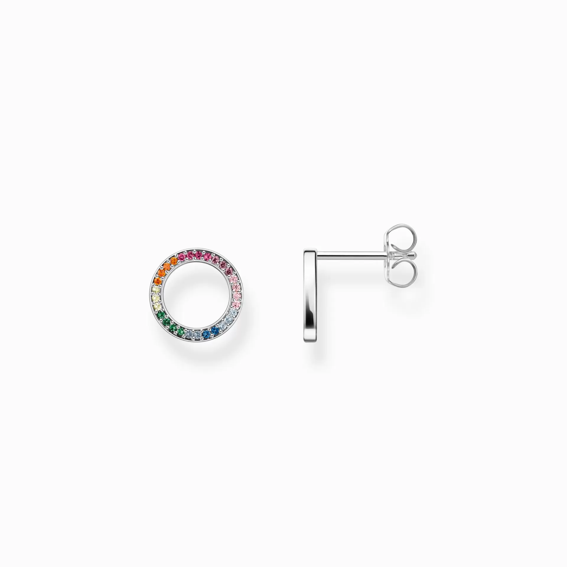 THOMAS SABO Stiftörhängen | Återvunnet 925 silver<STIFT&OUML;RH&AUML;NGEN TOGETHER I SV&AUML;RTAT SILVER MED F&AUML;RGGLADA STENAR silverfargad, grön, blå, ljusblå, röd, rosa, guld, orange