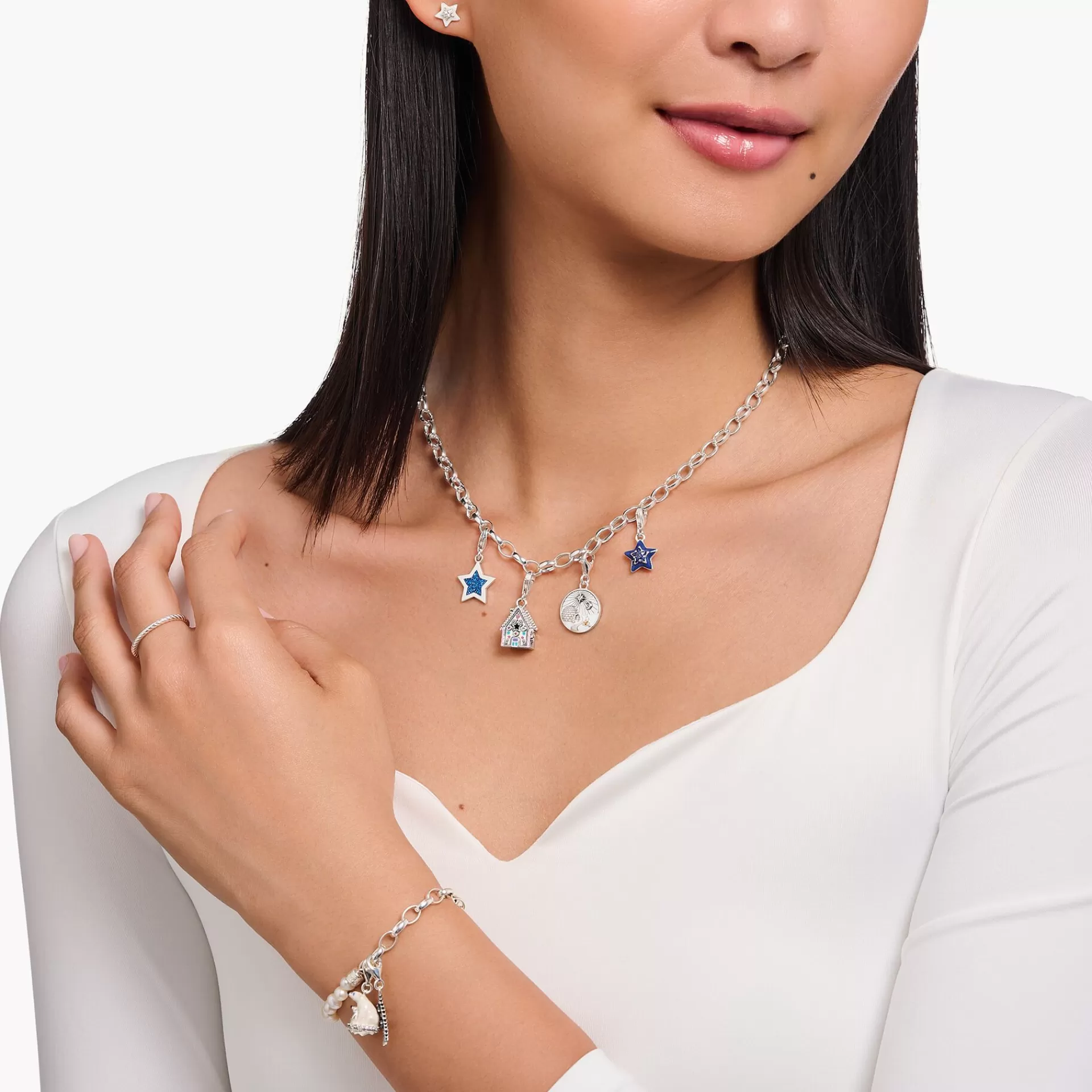 THOMAS SABO Charms | Charms<STJ&AUML;RN-CHARM-H&AUML;NGSMYCKEI M&OUML;RKBL&ARING;TT, SILVER silverfargad, mörkblå