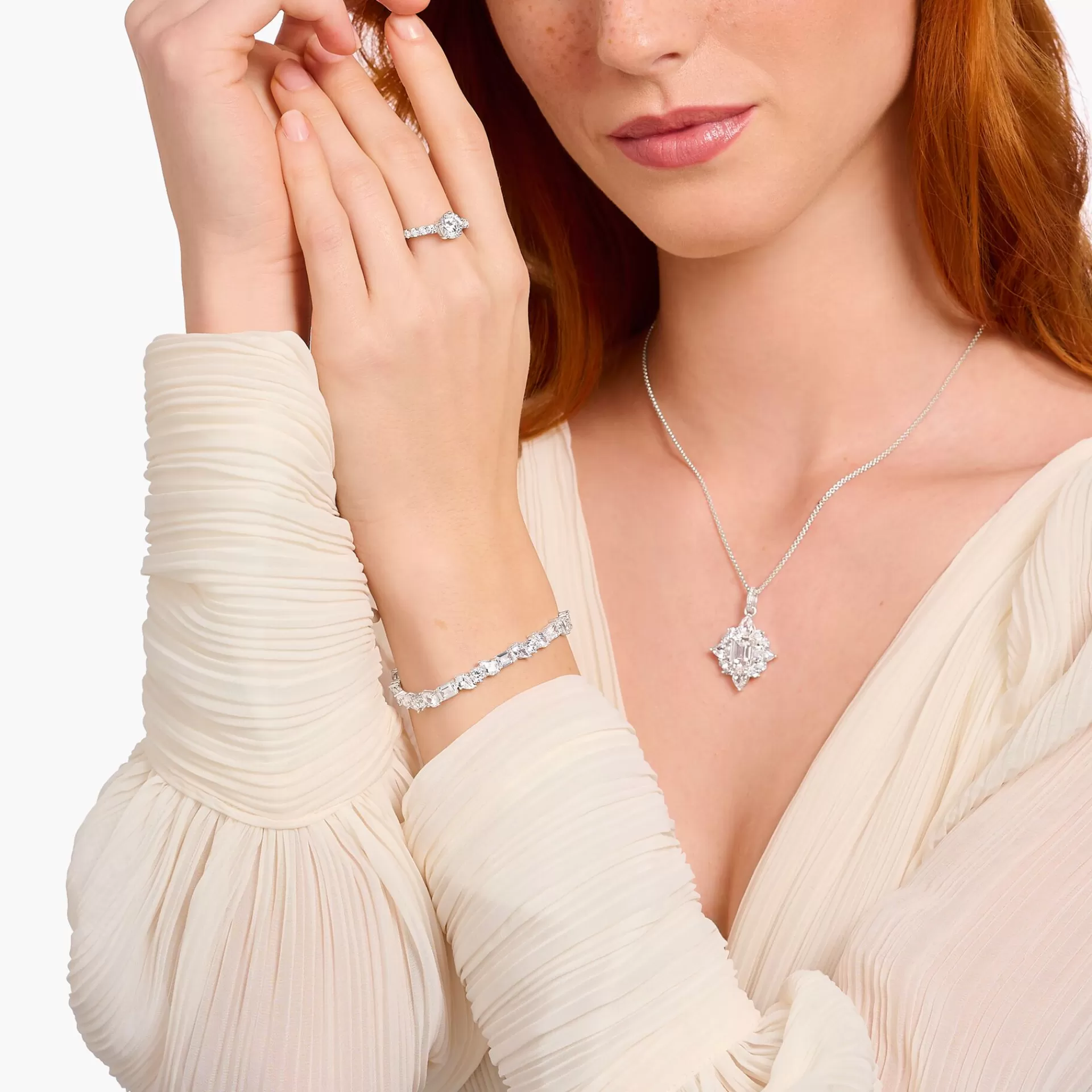 THOMAS SABO Armband | Återvunnet 925 silver<TENNISARMBAND MED 31 VITA STENAR - SILVER silverfargad, vit