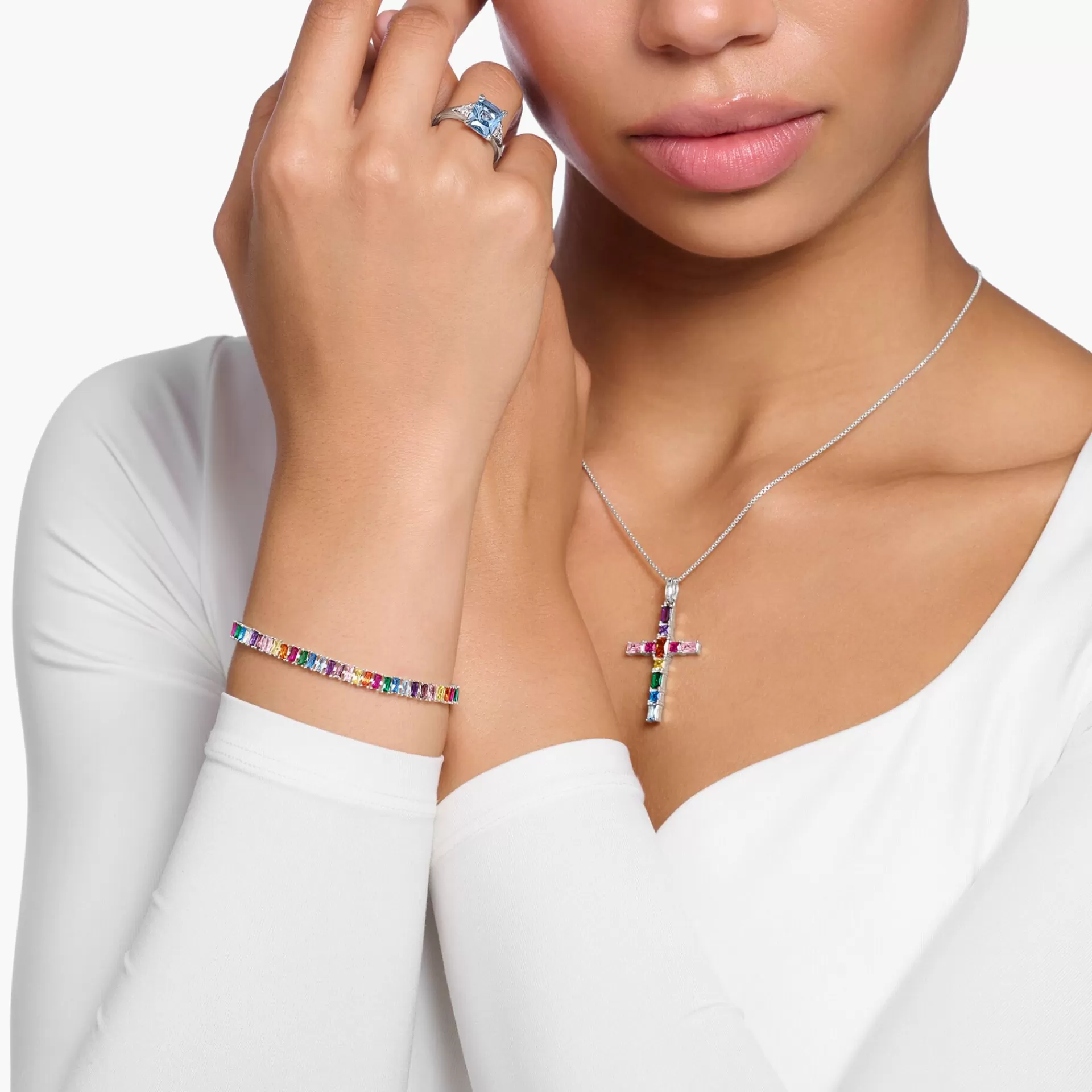 THOMAS SABO Armband | Återvunnet 925 silver<TENNISARMBAND MED F&AUML;RGGLAD STENAR SILVER silverfargad, grön, blå, ljusblå, röd, rosa, guld, orange